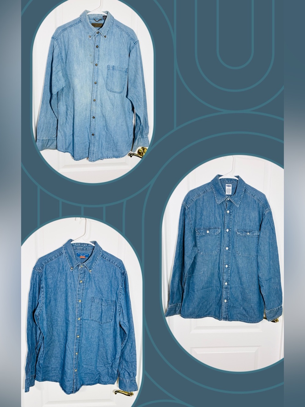 Y2K VTG 3 Pc Denim Shirt Lot Faded Glory Puritan Old Navy Workwear Men’s Large